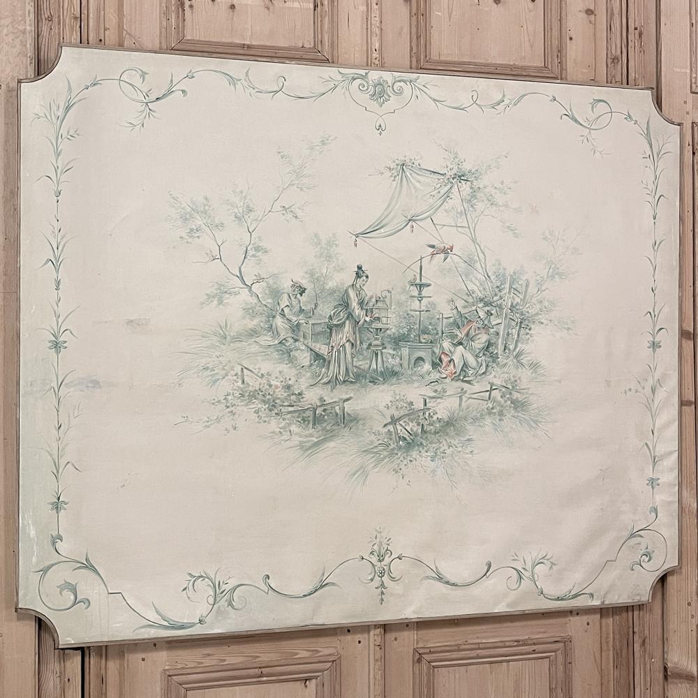 19th Century French Chinoiserie Hand-Painted Panel on Canvas In Good Condition For Sale In Dallas, TX