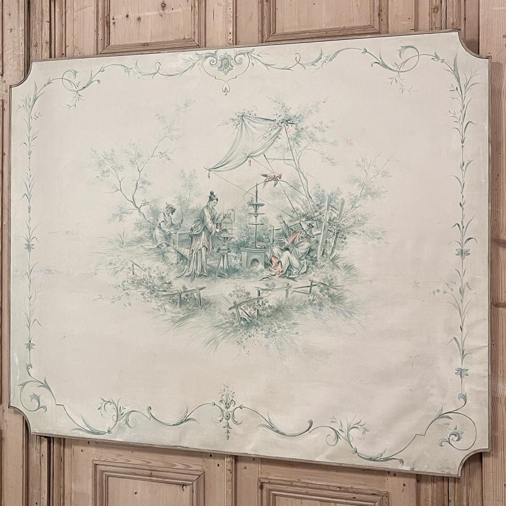 Français Panneau peint à la main sur toile de style chinoiserie française du 19ème siècle en vente