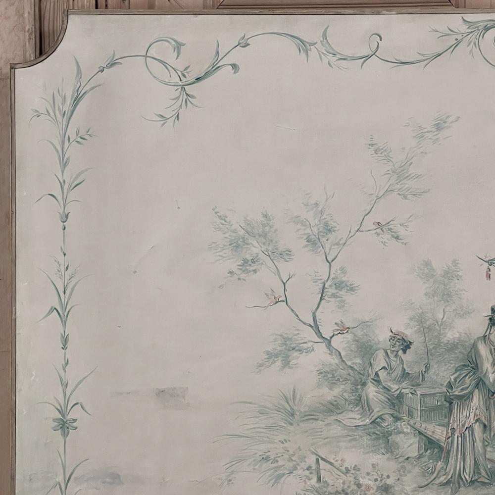 Peint à la main Panneau peint à la main sur toile de style chinoiserie française du 19ème siècle en vente