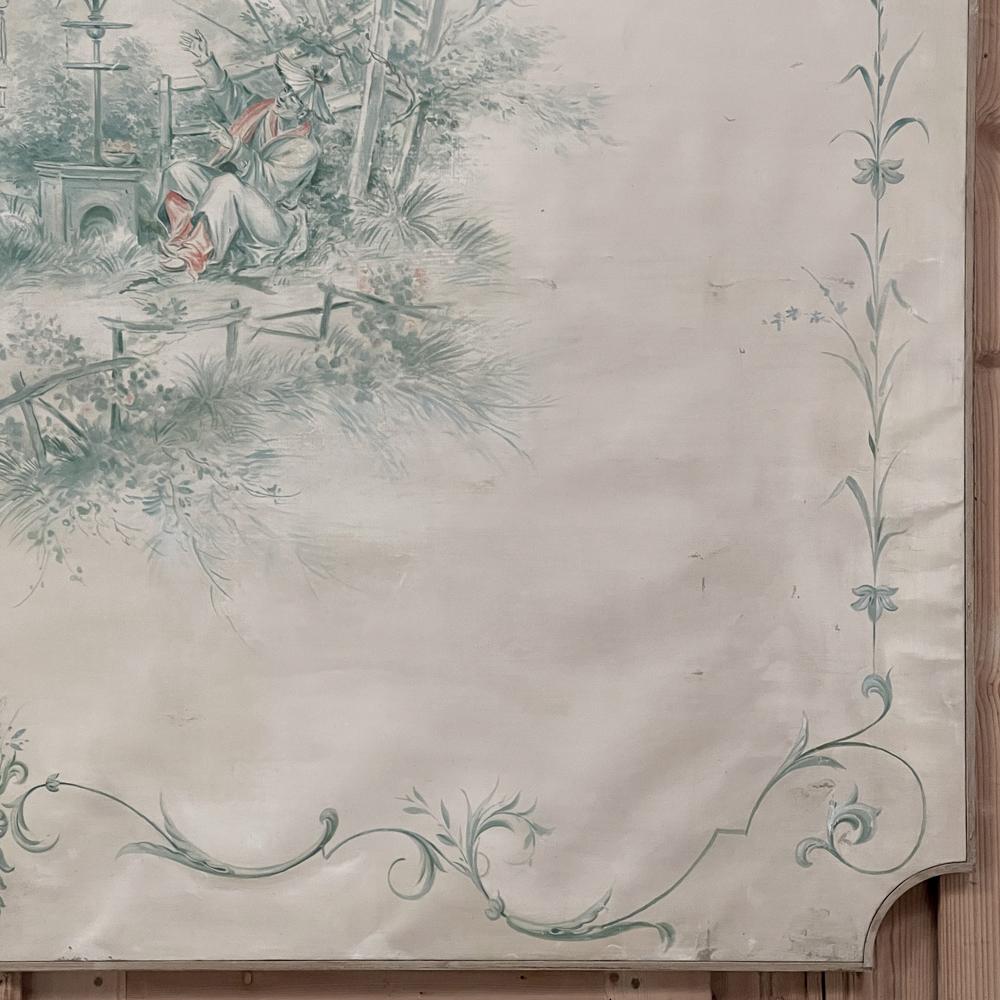 Toile Panneau peint à la main sur toile de style chinoiserie française du 19ème siècle en vente