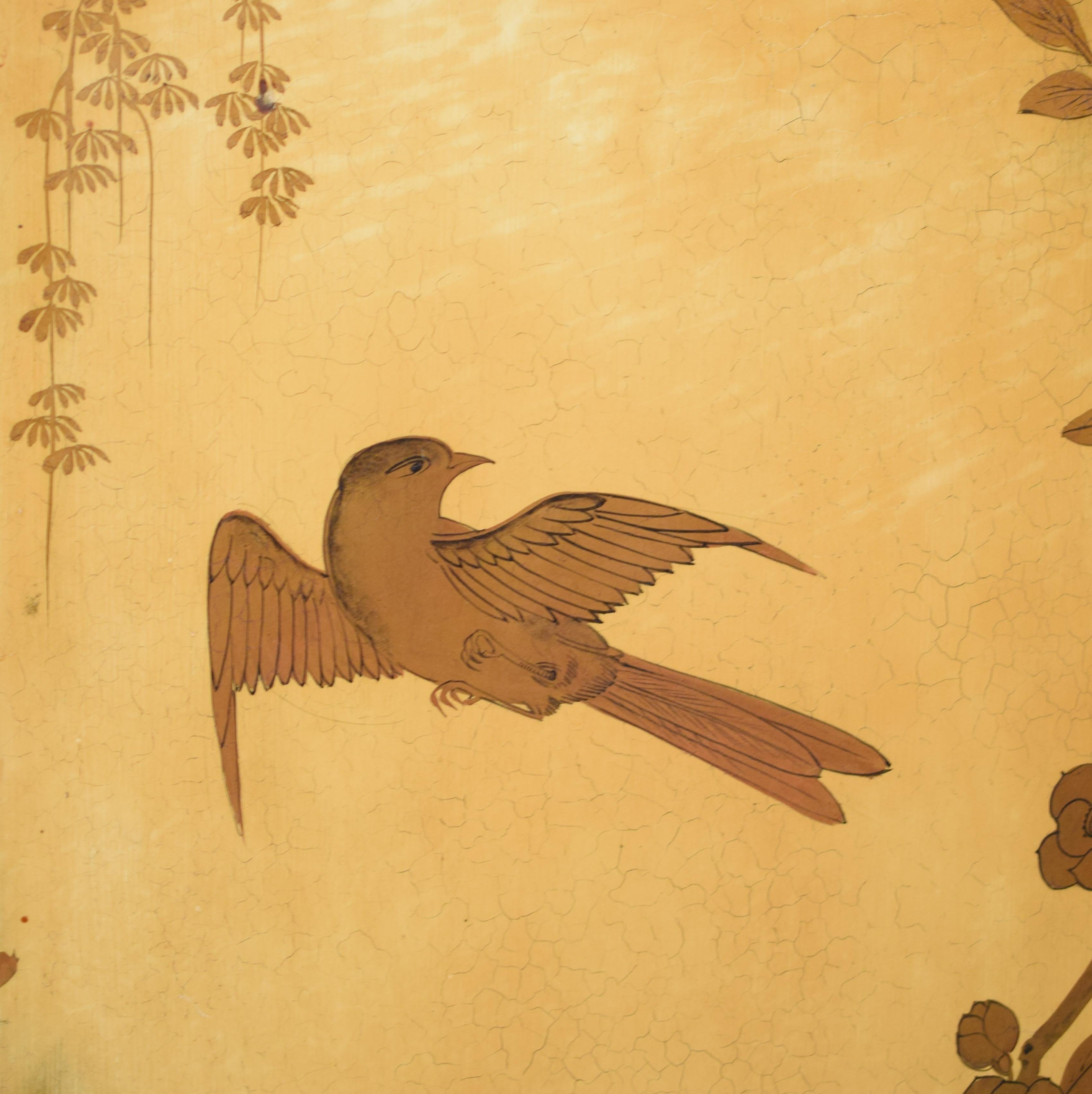 Hand-Painted 19th Century French Chinoiserie Lacquer Four-Panel Screen, Paravent, 1890s