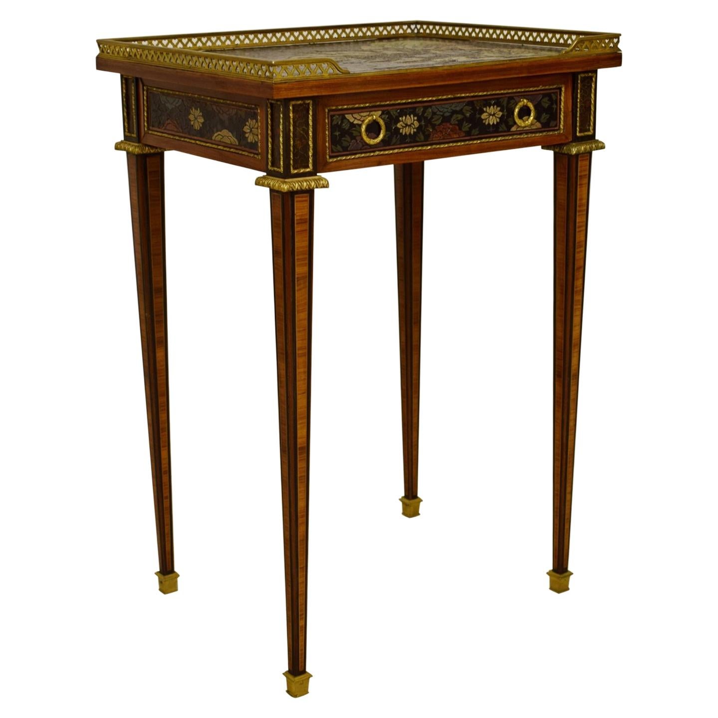 Siglo XIX, mesa central francesa de madera lacada Chinoiserie