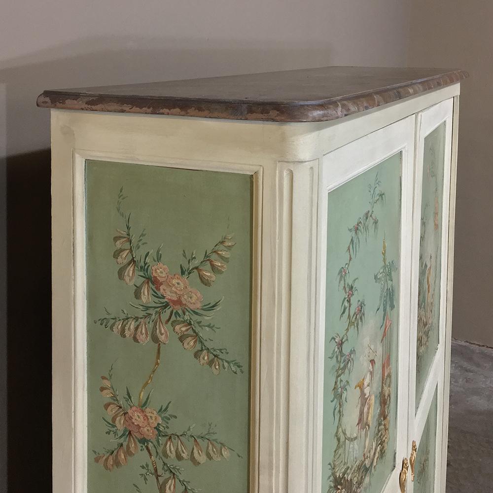 19th Century French Chinoiserie Painted Armoire or Cabinet with Faux Marble Top 2
