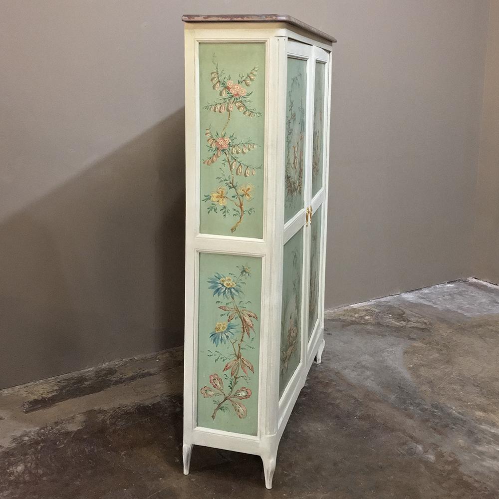 19th Century French Chinoiserie Painted Armoire or Cabinet with Faux Marble Top 4