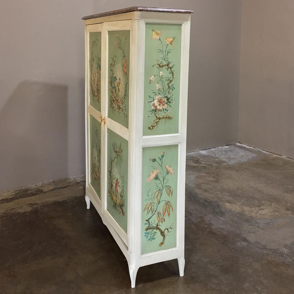 19th Century French Chinoiserie Painted Armoire or Cabinet with Faux Marble Top 5