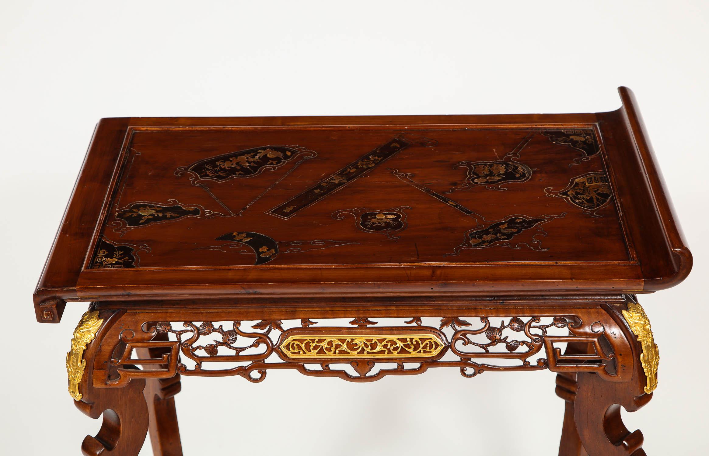 Hand-Carved 19th Century French Chinoiserie Style Mahogany Table Attributed Gabriel Viardot For Sale
