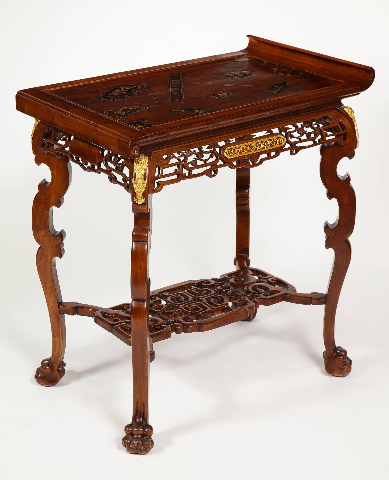 Hand-Carved 19th Century French Chinoiserie Style Mahogany Table Attributed Gabriel Viardot For Sale