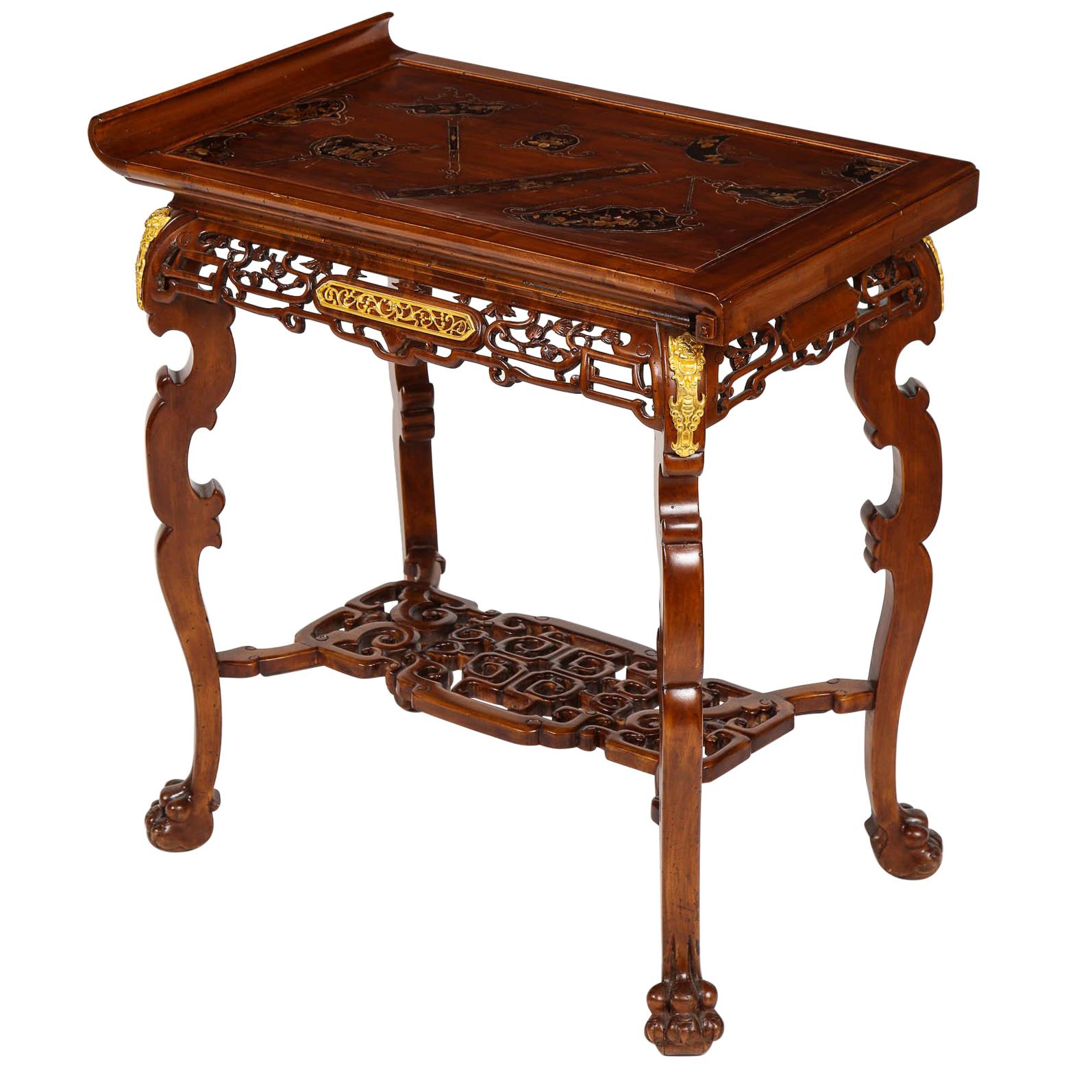 19th Century French Chinoiserie Style Mahogany Table Attributed Gabriel Viardot For Sale