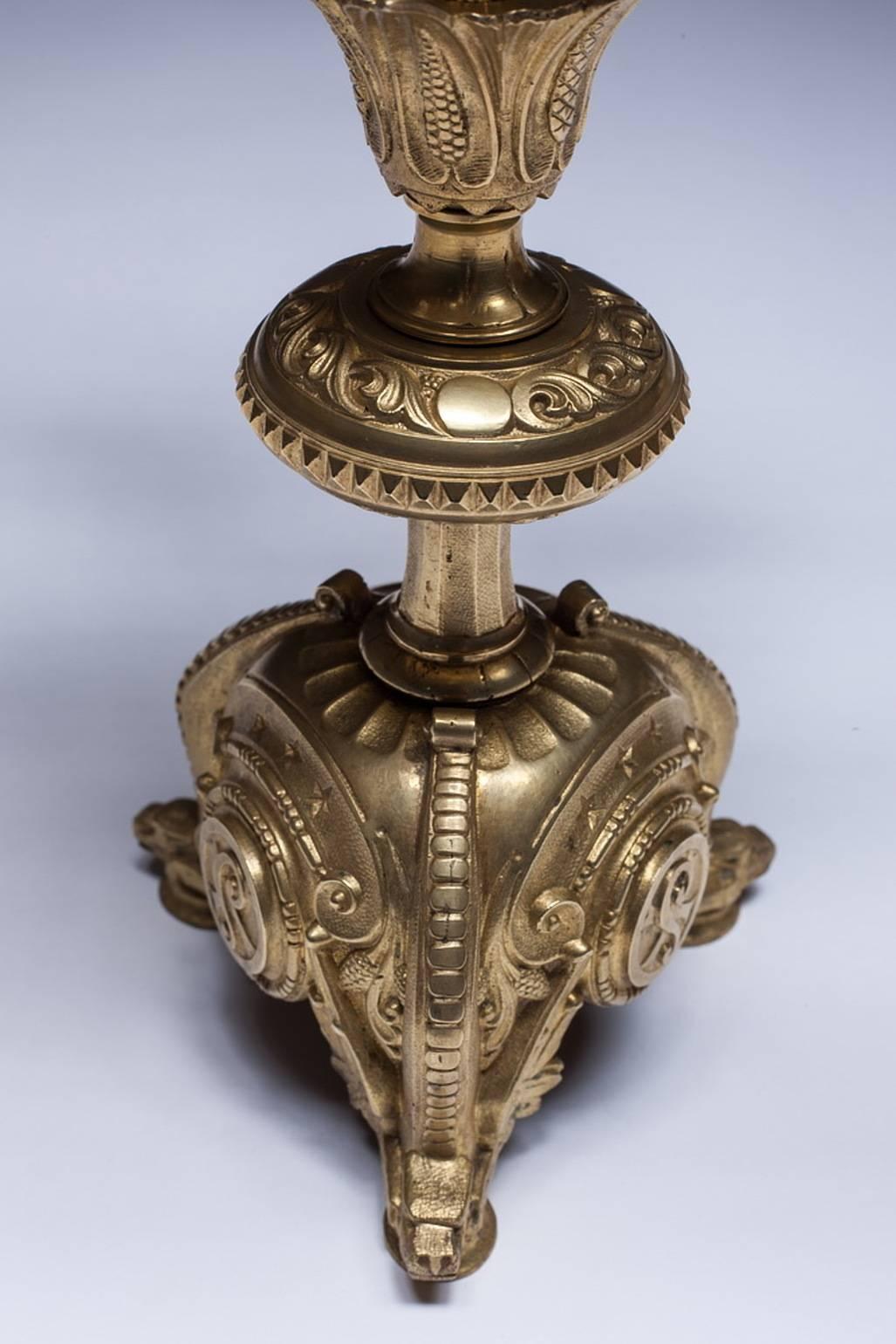 Bronze 19th Century French Church Candelabra For Sale