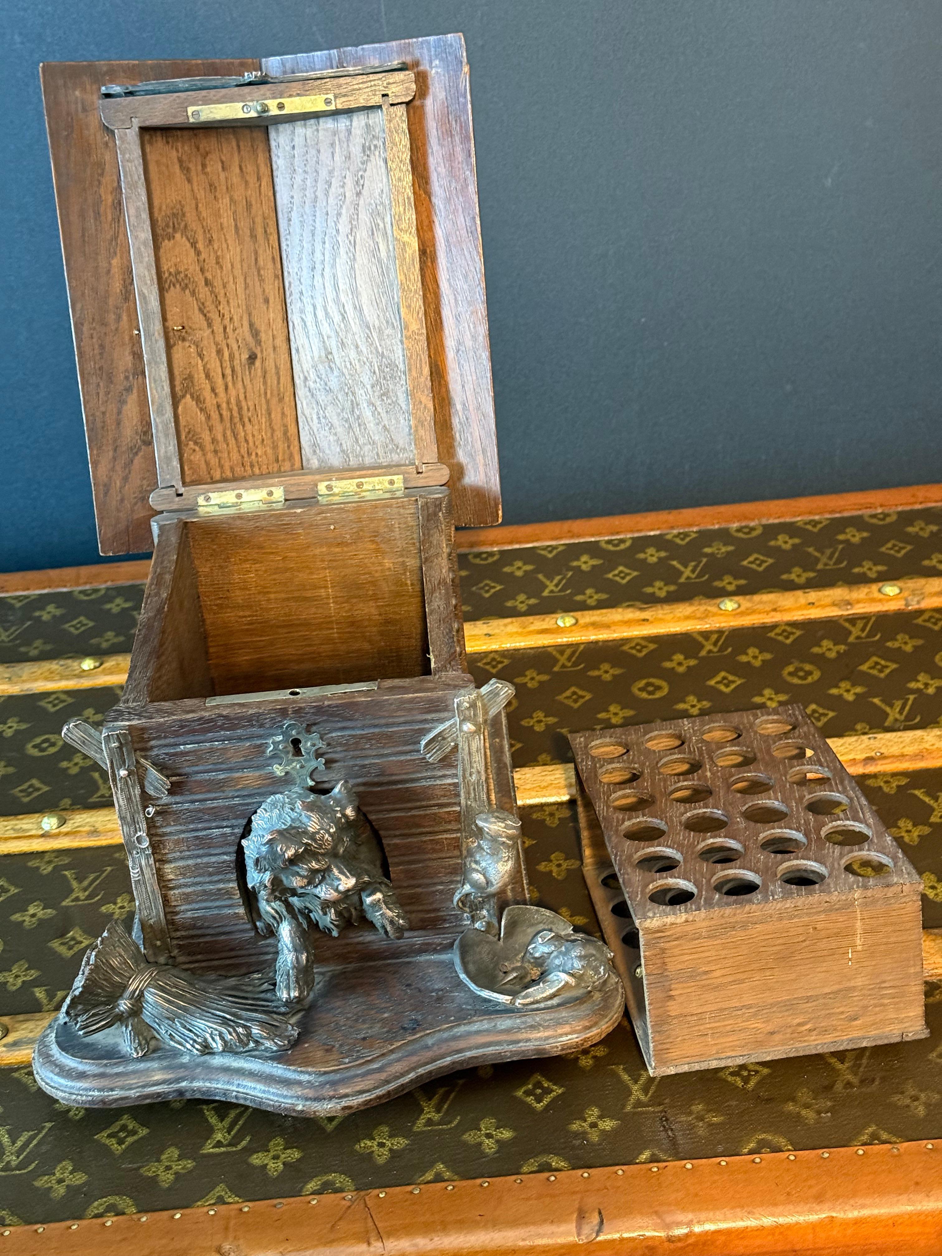 Caja de puros francesa del siglo XIX con un perro de bronce en una perrera , Cueva de puros en venta 8