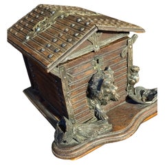 19th Century French Cigar Box With a Bronze Dog In A Dog House , Cigar Cave