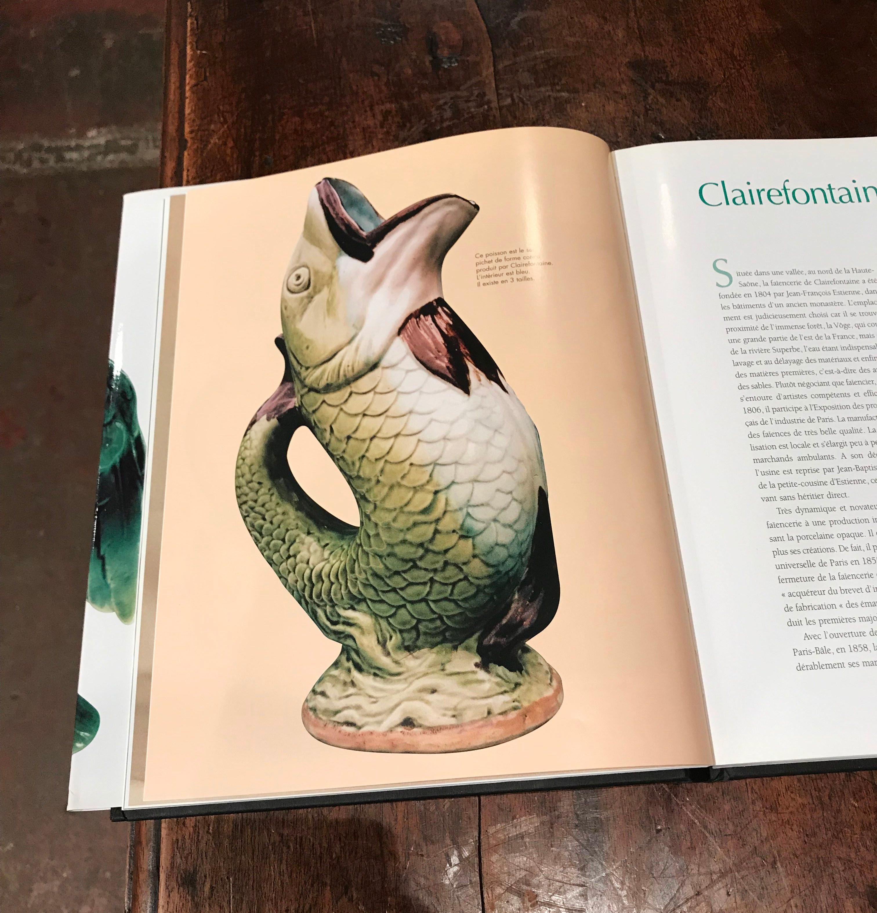 Brocca a forma di pesce Barbotine in ceramica dipinta Clairefontaine del XIX secolo in vendita 1