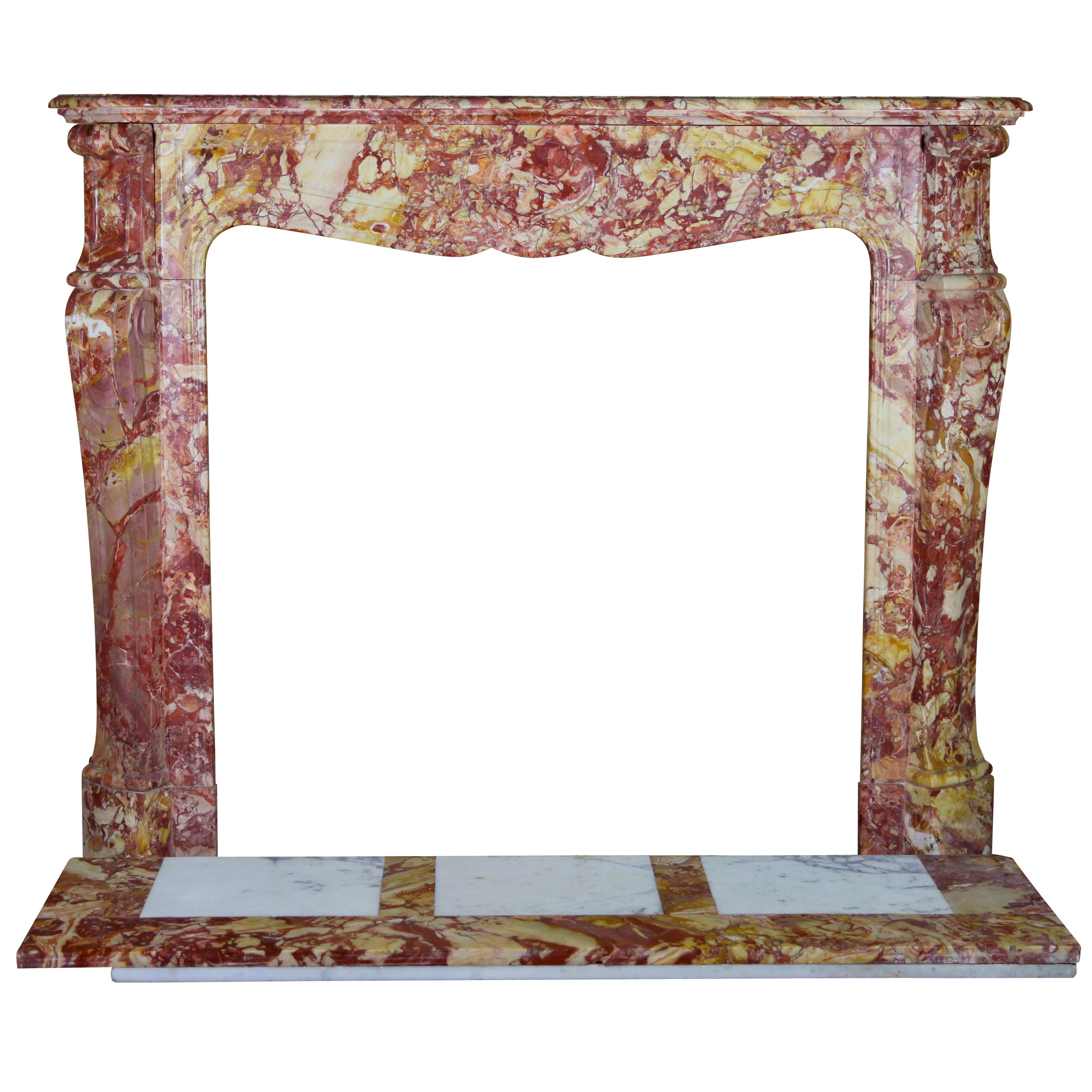 19th Century French Classic Marble Antique Fireplace in the Style of Pompadour