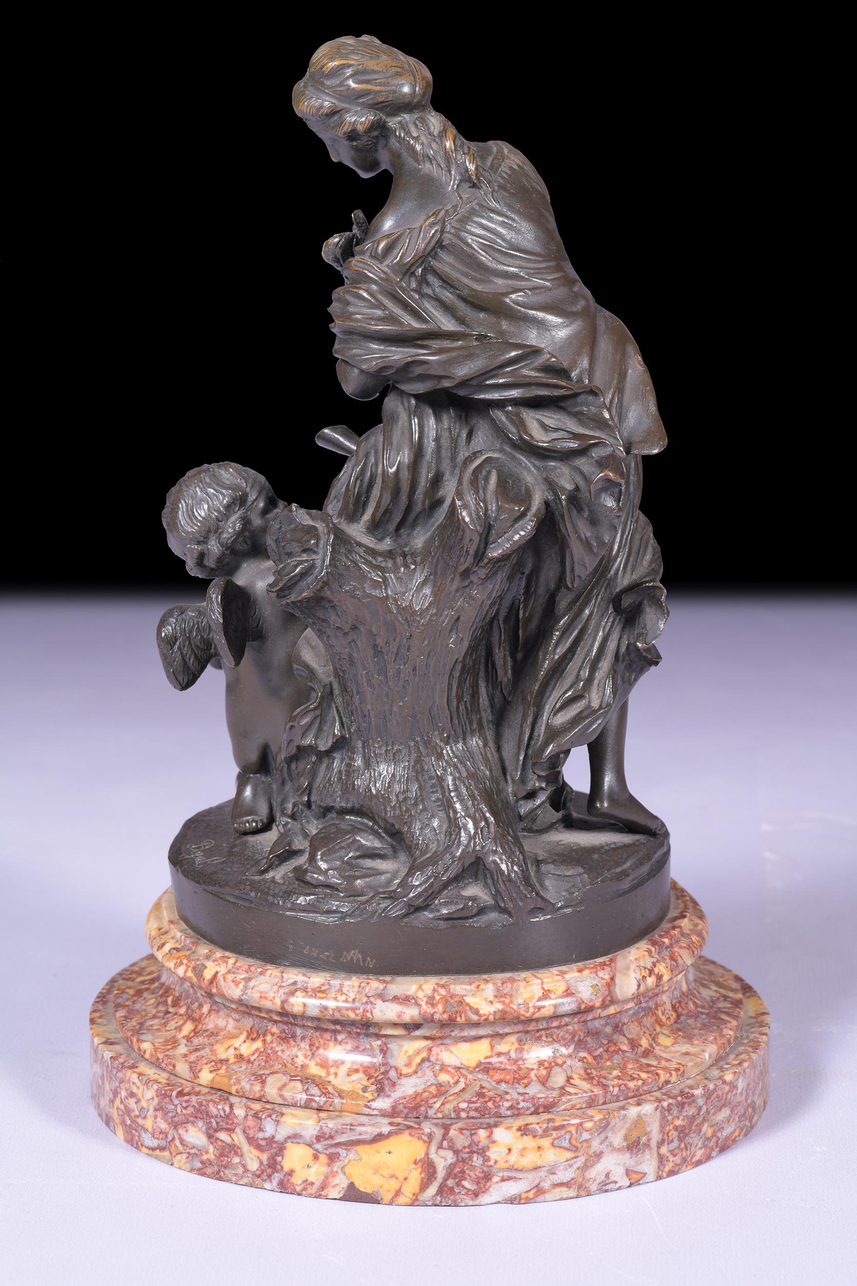 Français Groupe en bronze classique français du 19ème siècle signé Pigal « Le Merchand de Plaisir ». en vente