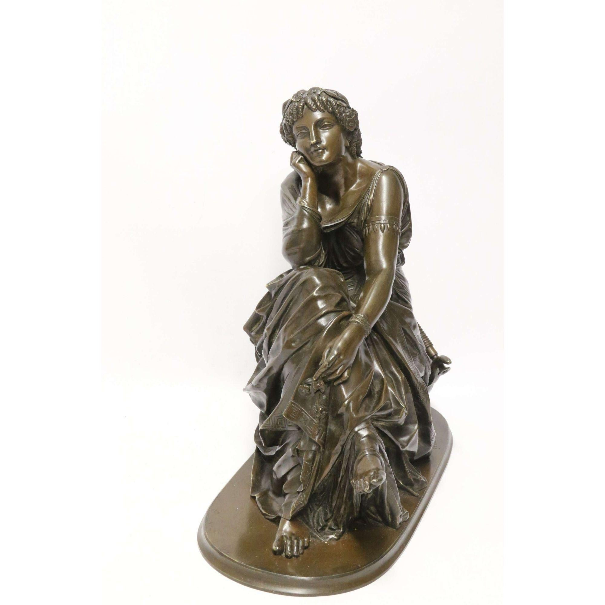 19th Century French Classical Bronze of Euterpe by Pierre Alexander Schoenewerk In Good Condition For Sale In Central England, GB