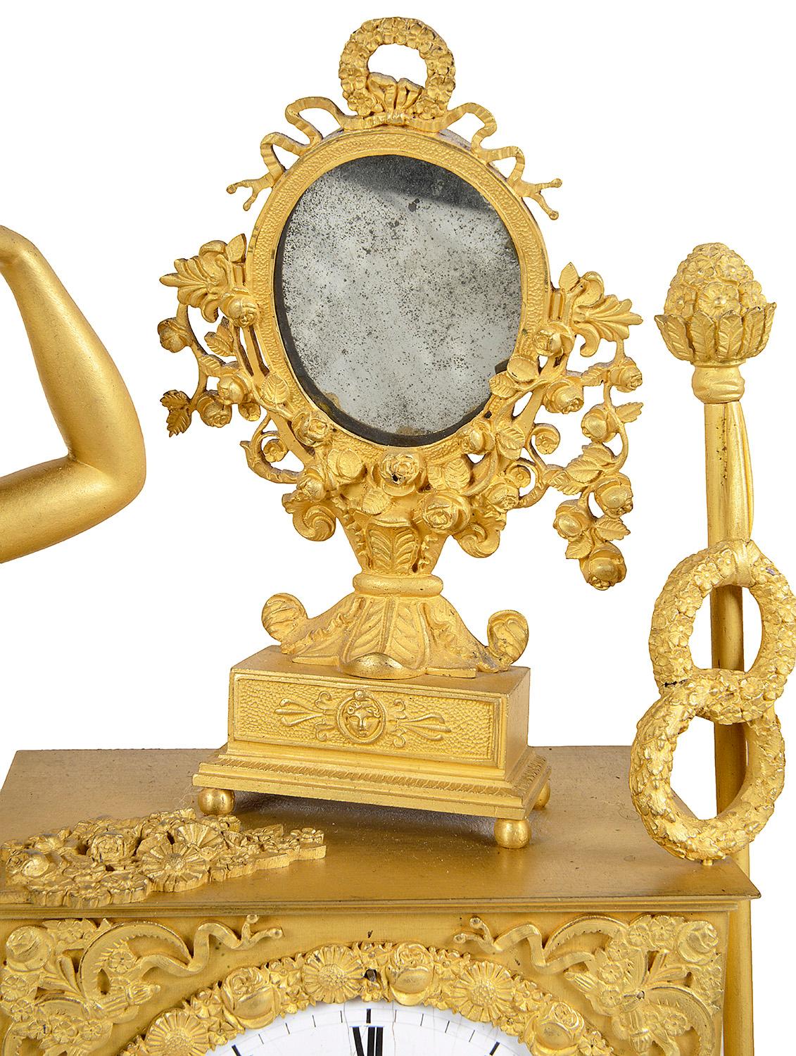 Romantic 19th Century French Classical Ormolu Mantel Clock For Sale