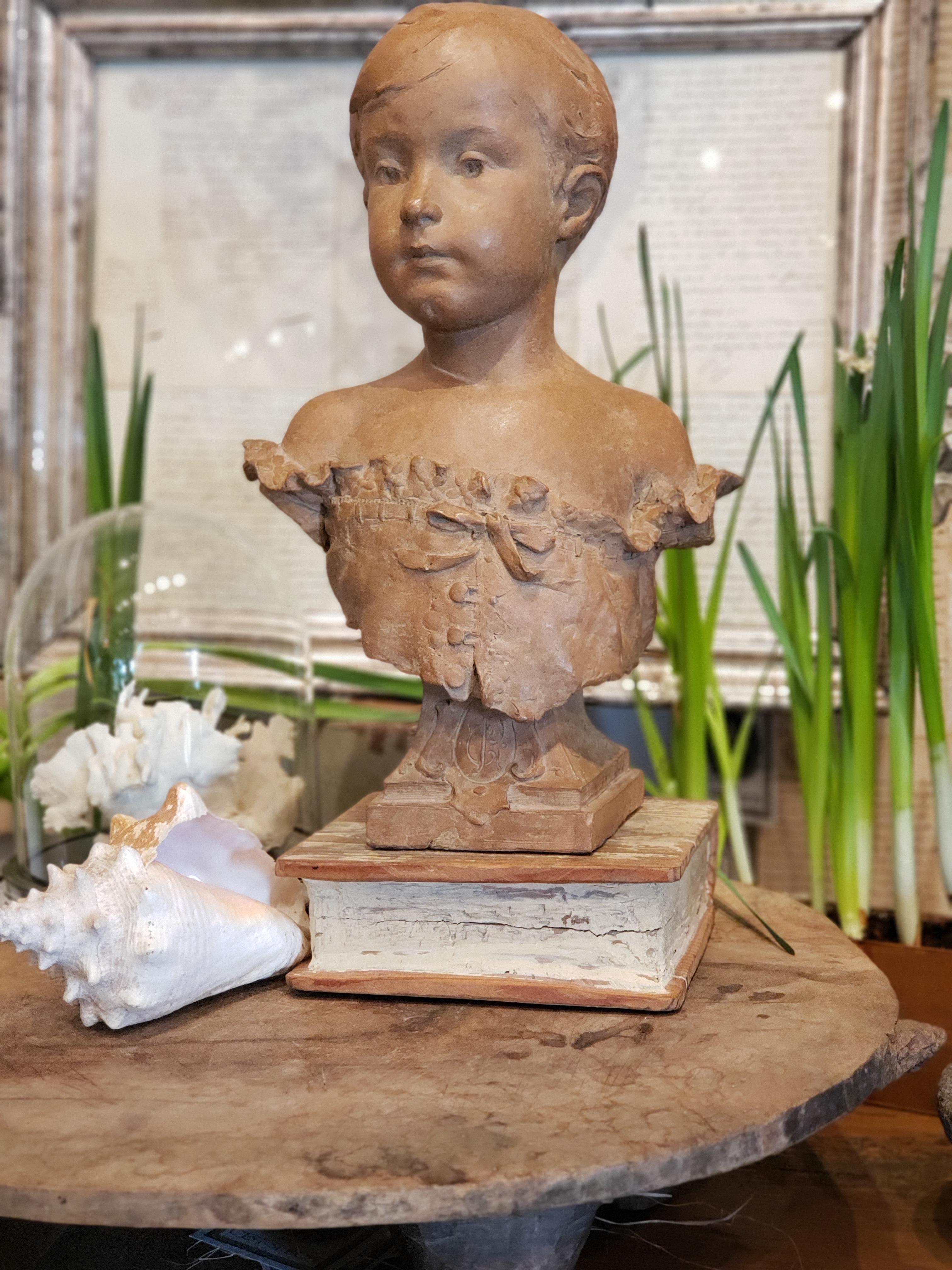 19th Century French Clay Bust Tete L'enfant by Sculptor Channeboux  For Sale 9