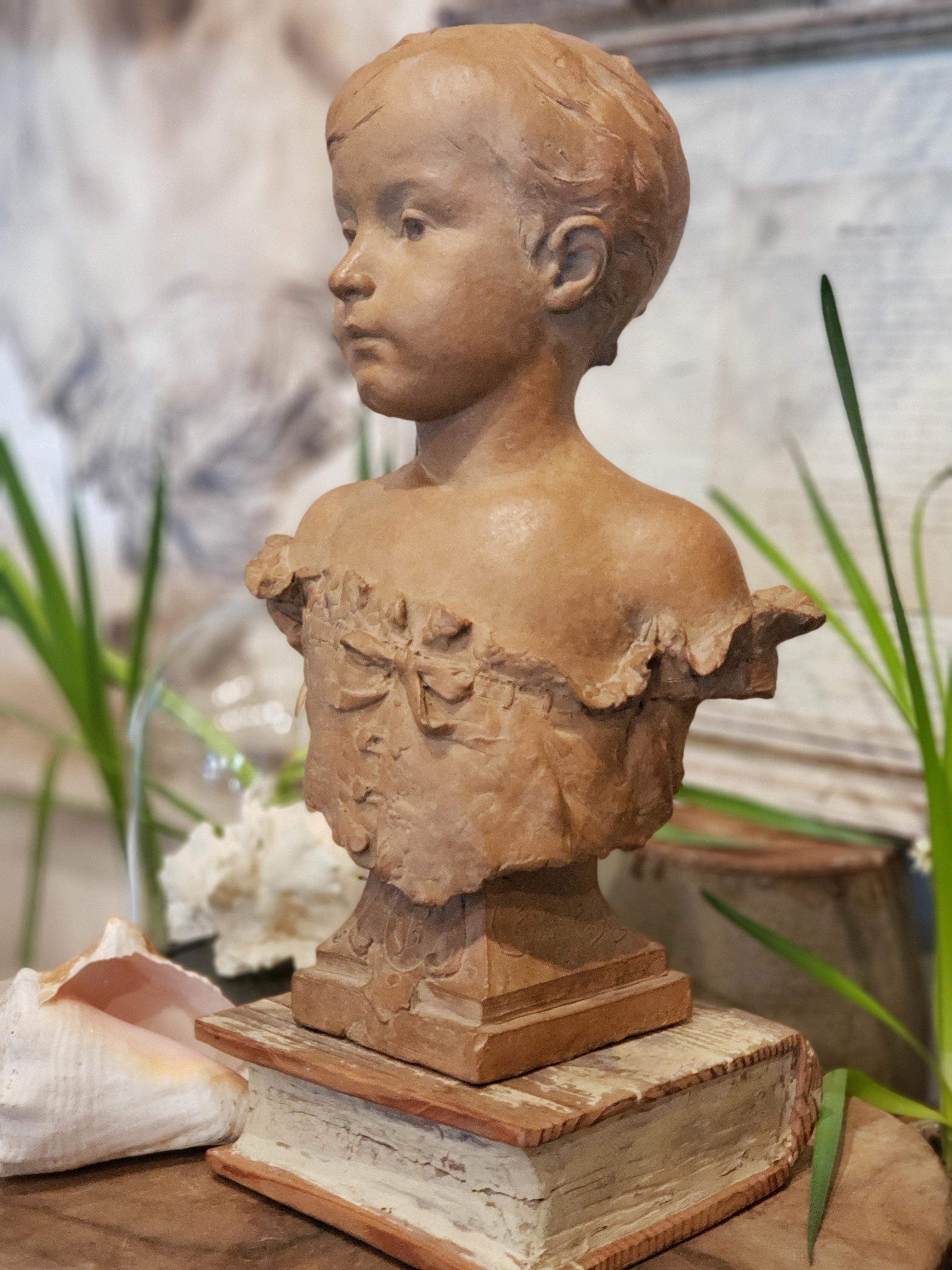 19th Century French Clay Bust Tete L'enfant by Sculptor Channeboux  For Sale 10