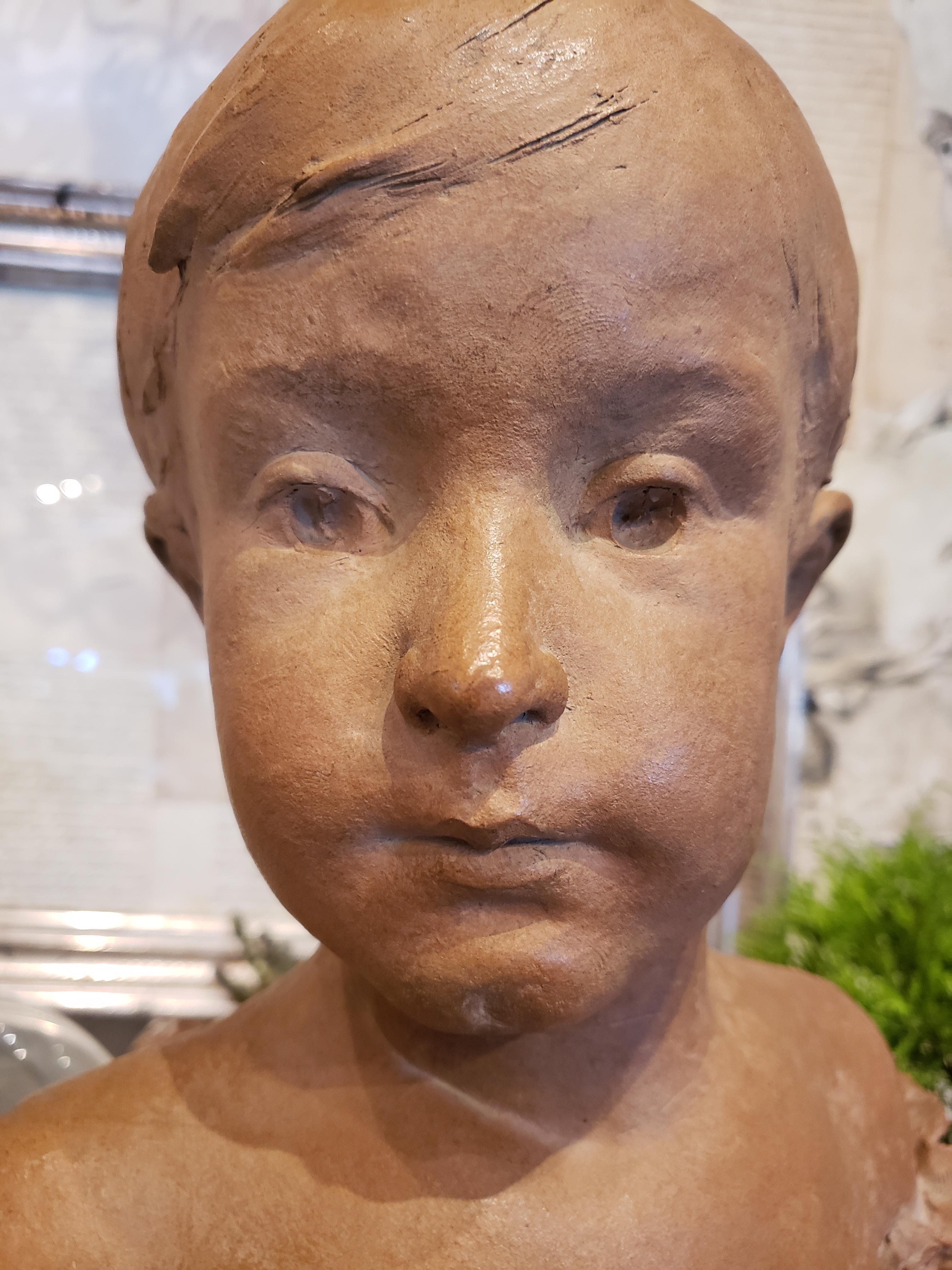 19th Century French Clay Bust Tete L'enfant by Sculptor Channeboux  For Sale 2