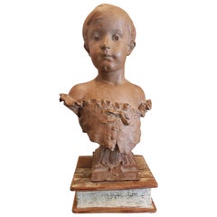 Antique 19th Century French Clay Bust Tete L'enfant by Sculptor Channeboux