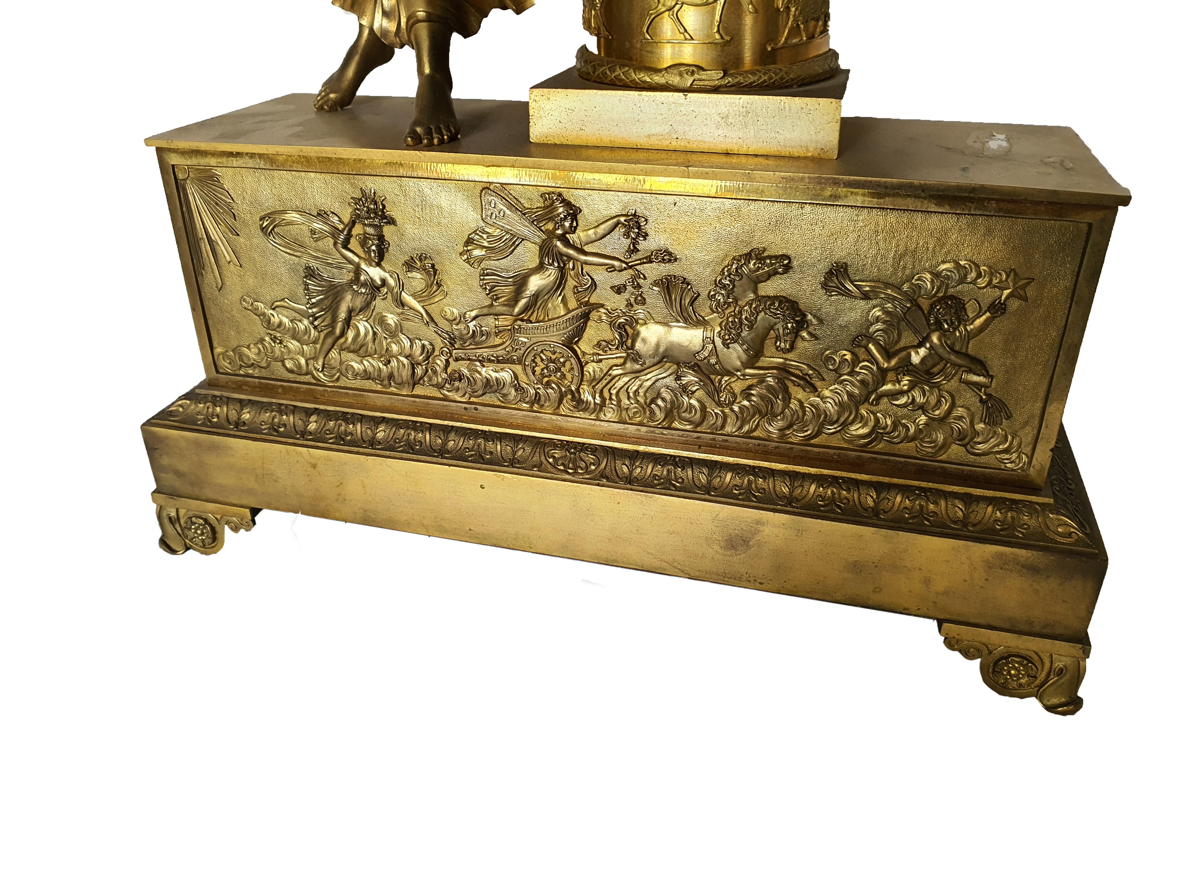 Empire 19th Century French Clock in Finely Chiseled and Gilded Bronze For Sale