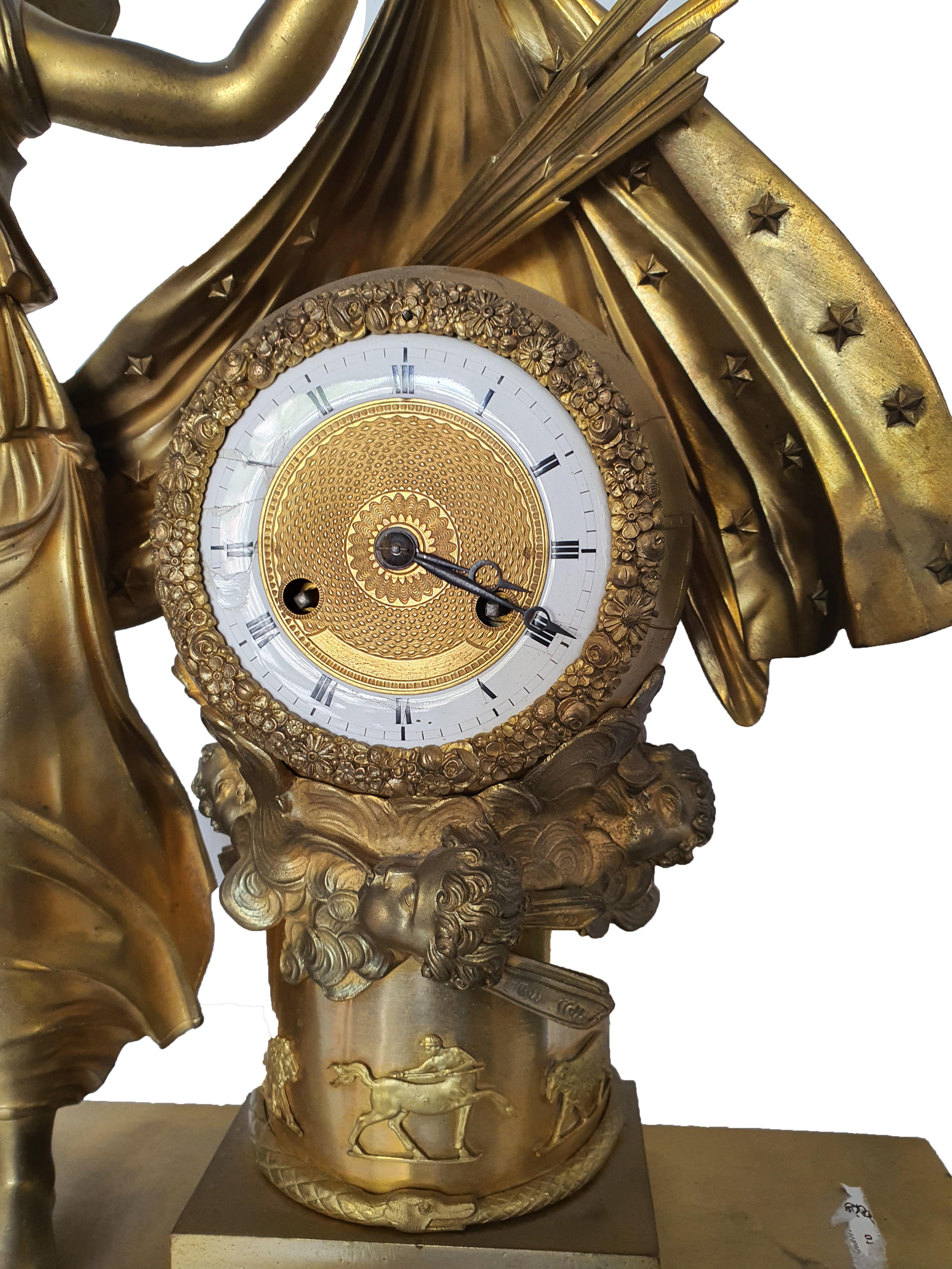 Gilt 19th Century French Clock in Finely Chiseled and Gilded Bronze For Sale