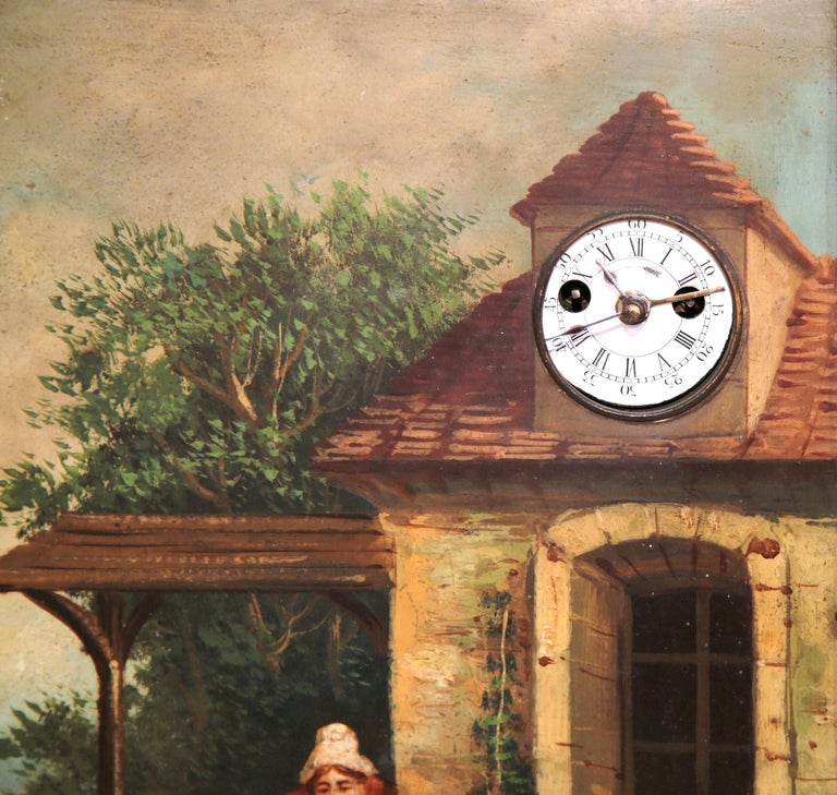 19th Century French 'Clock Painting' with Music Box in Working Order in