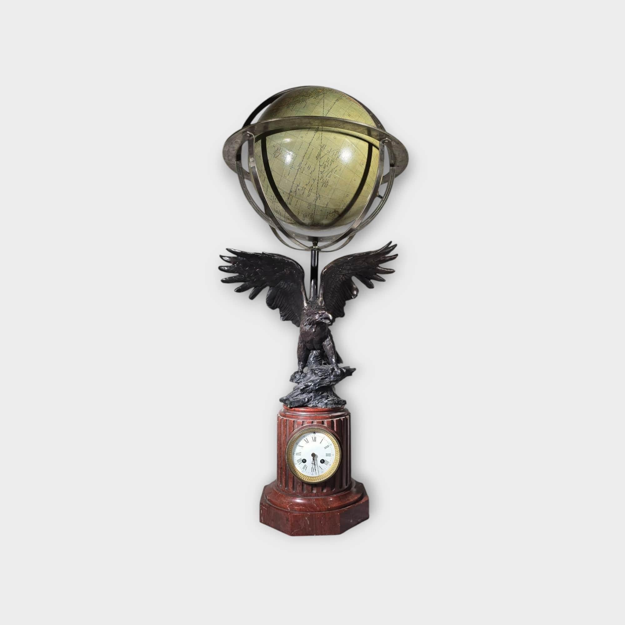 19th-Century French Clock with Globe and Bronze Eagle 100 CM For Sale 6