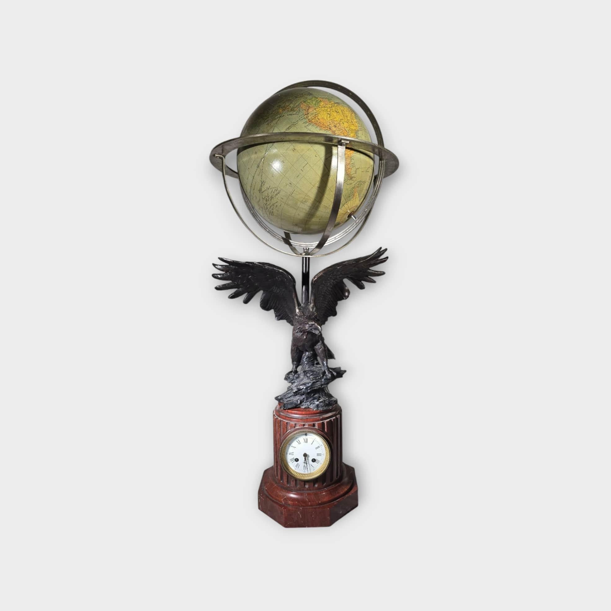19th-Century French Clock with Globe and Bronze Eagle 100 CM For Sale 10