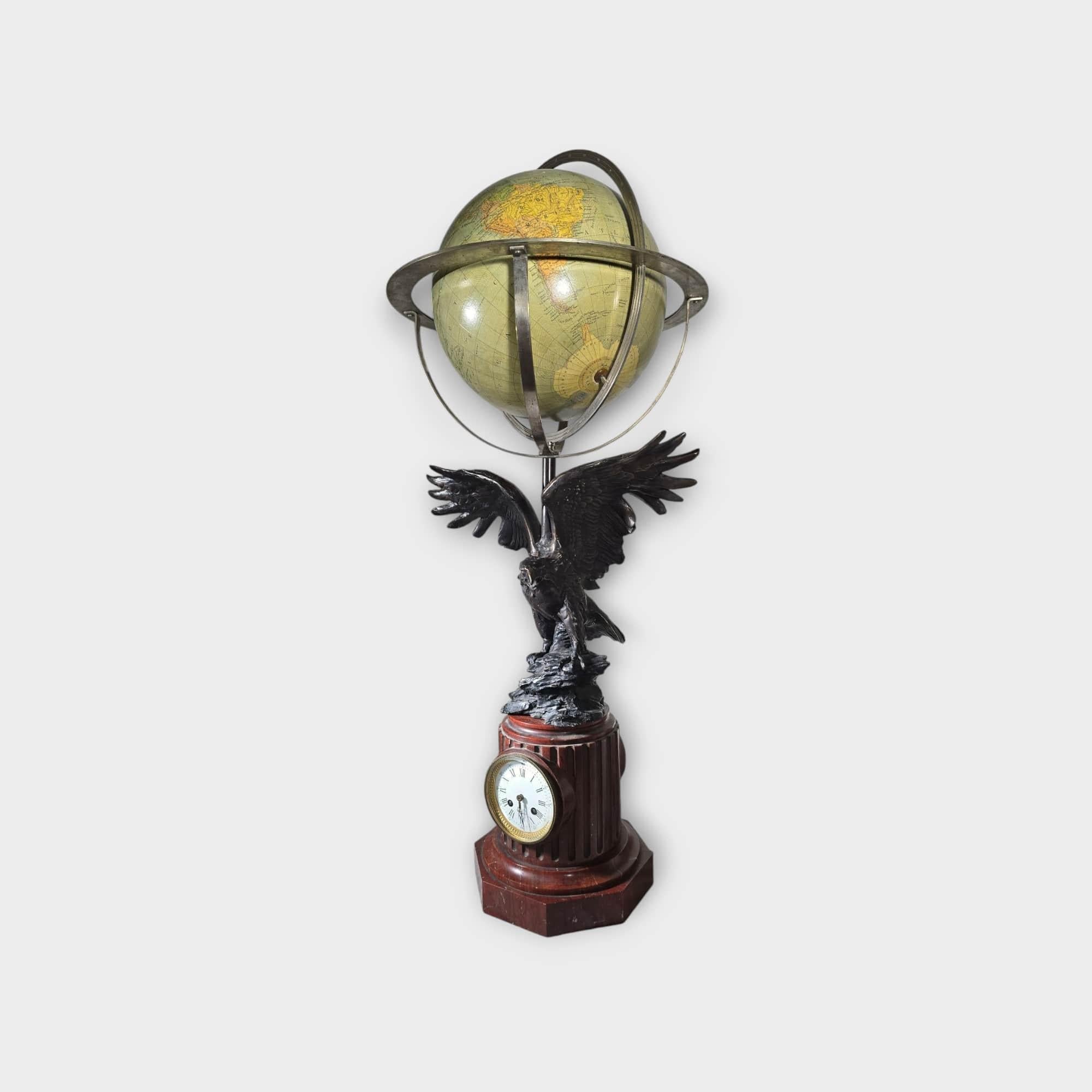 19th-Century French Clock with Globe and Bronze Eagle 100 CM For Sale 11