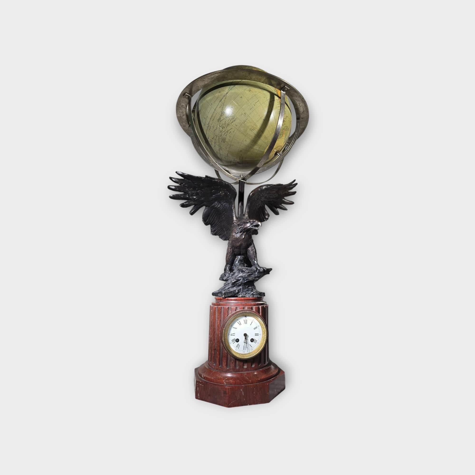 19th-Century French Clock with Globe and Bronze Eagle 100 CM For Sale 1