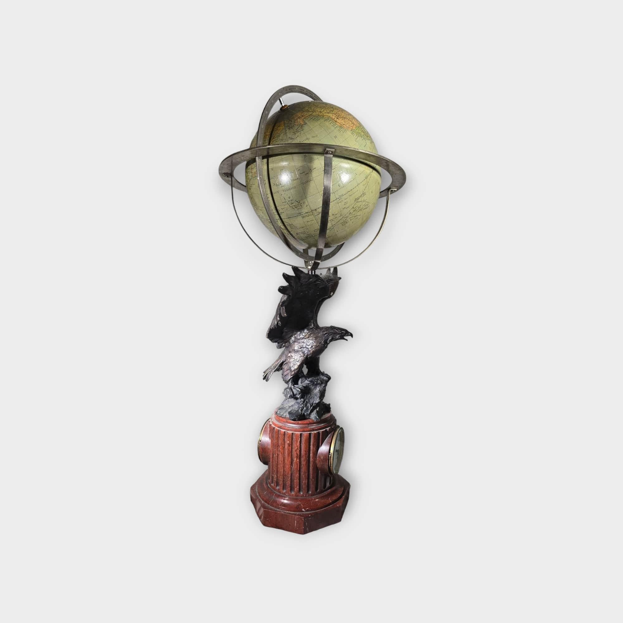 19th-Century French Clock with Globe and Bronze Eagle 100 CM For Sale 2