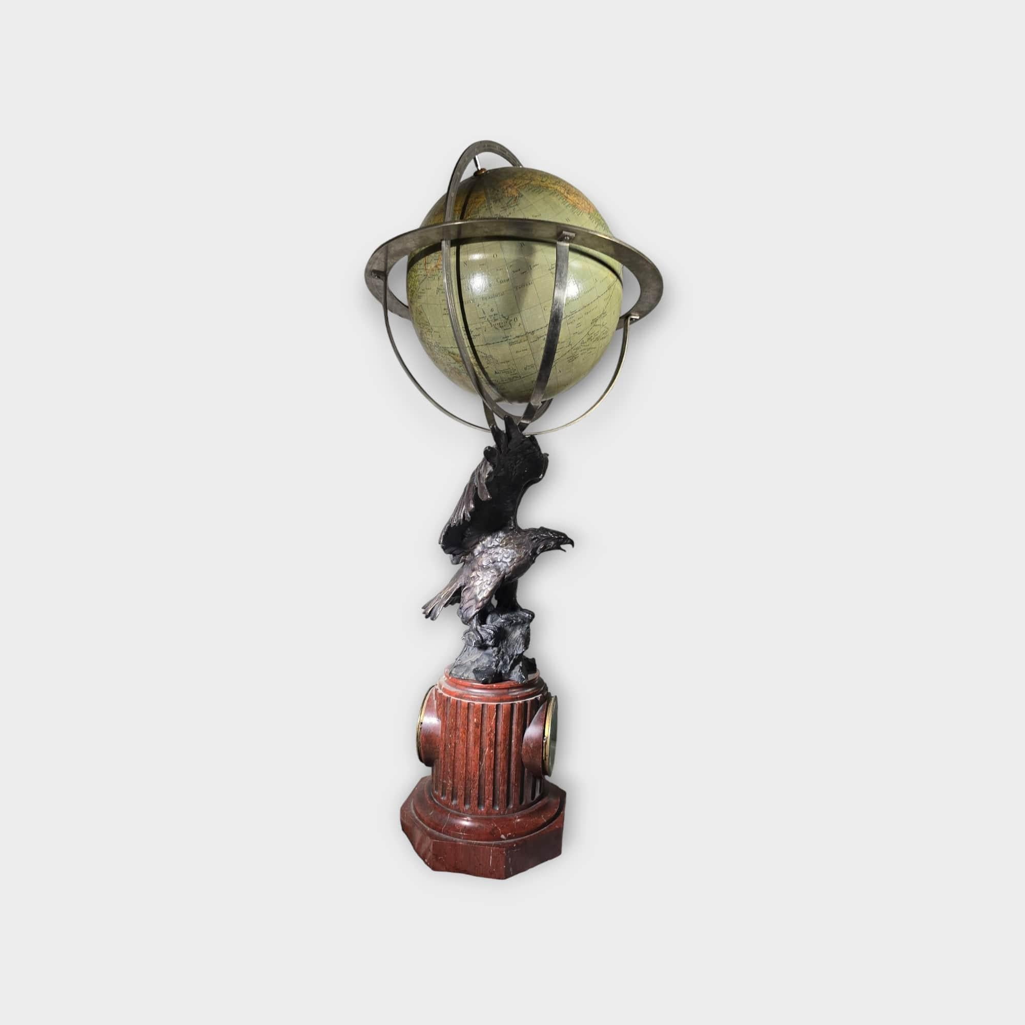 19th-Century French Clock with Globe and Bronze Eagle 100 CM For Sale 3