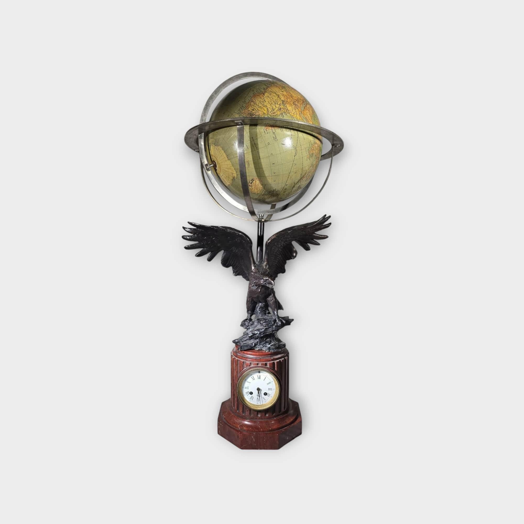 19th-Century French Clock with Globe and Bronze Eagle 100 CM For Sale 4