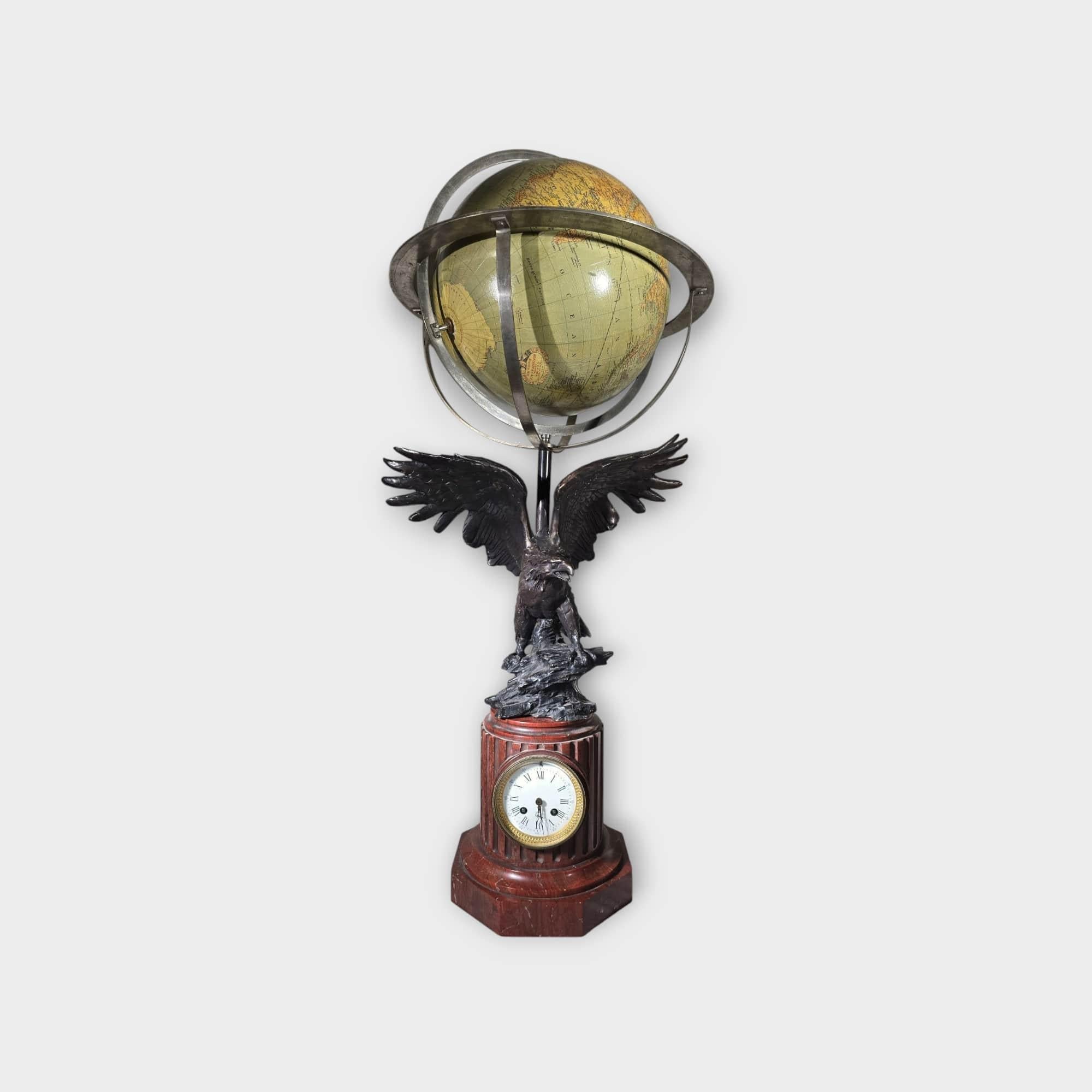 19th-Century French Clock with Globe and Bronze Eagle 100 CM For Sale 5