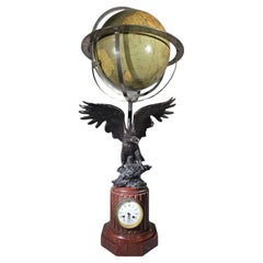 19th-Century French Clock with Globe and Bronze Eagle 100 CM