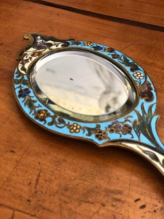miroir à main en cristal émaillé cloisonné et doré du XIXe siècle français