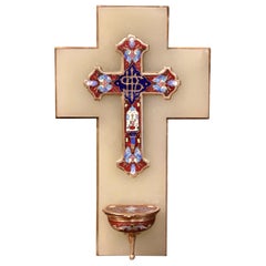 19th Century French Cloisonne Green Marble Cross and Holy Water