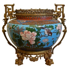 19th Century, French Cloisonné Vase on Gilded Bronze Base