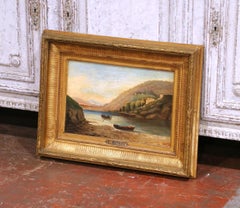 19th Century French Coastal Cove Landscape Painting Signed C. Mathieu