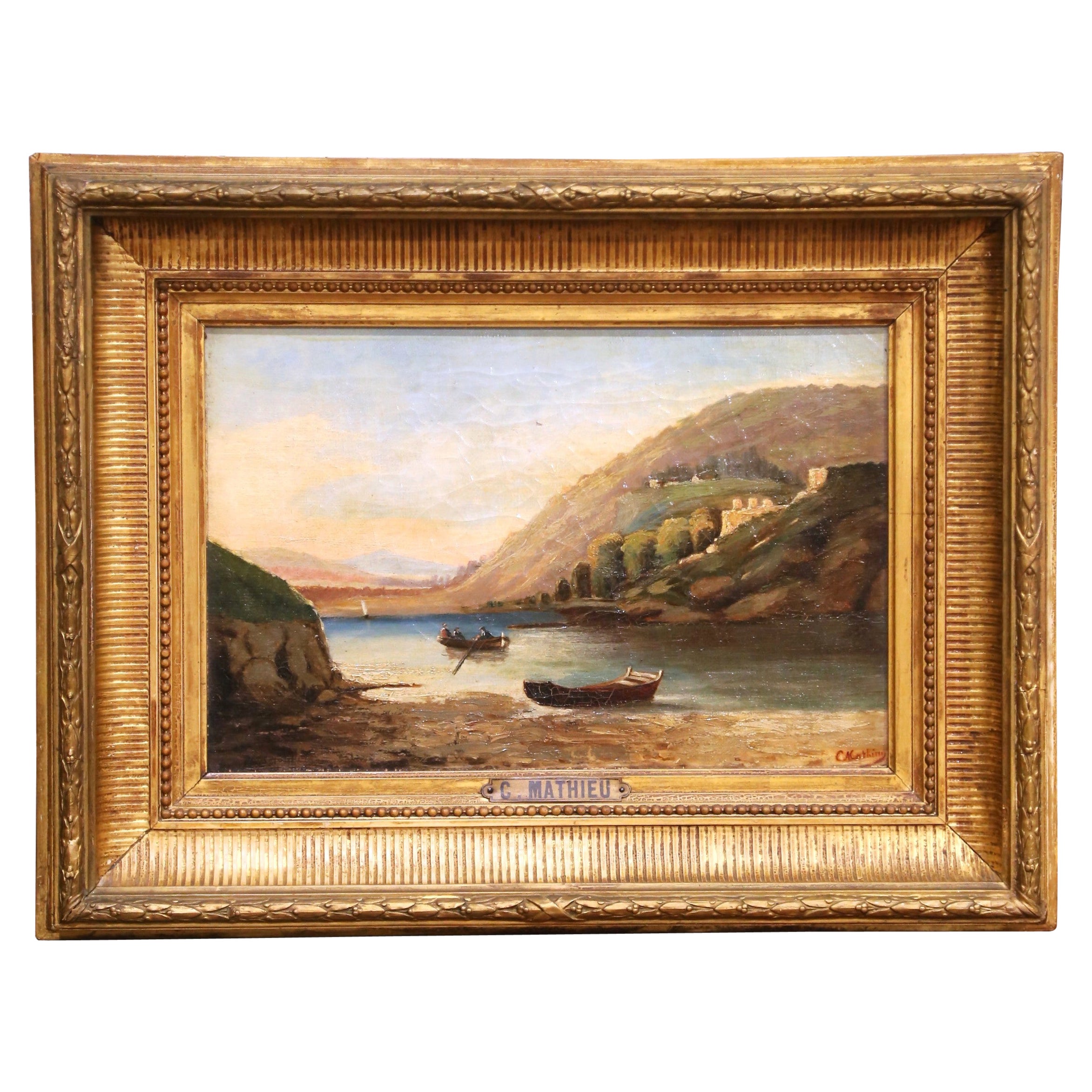 19. Jahrhundert Französisch Coastal Cove Landschaft Gemälde signiert C. Mathieu