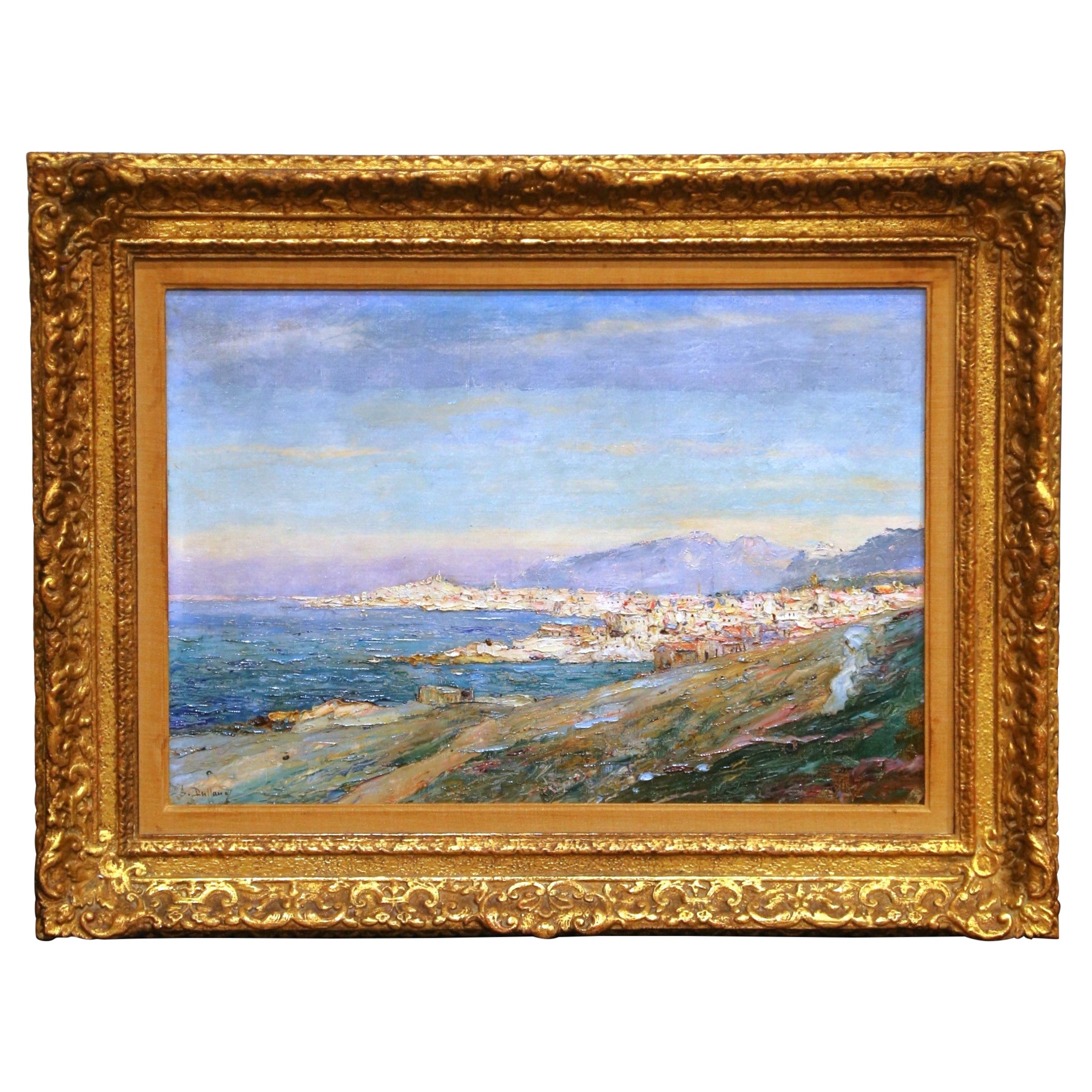 19th Century French Coastal Landscape Oil Painting by Jean-Baptiste Duffaud
