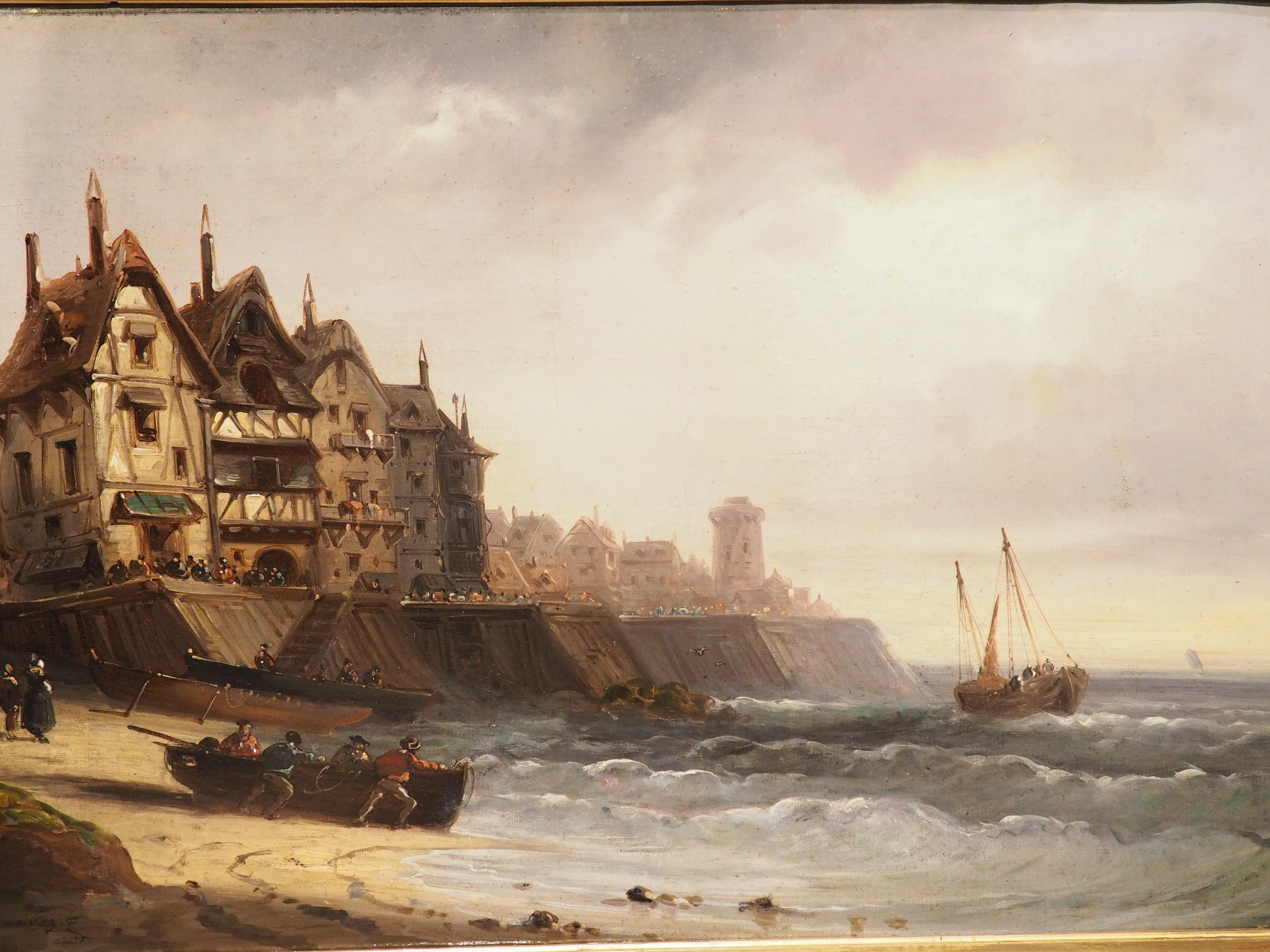 Hand-Painted 19th Century French Coastal Landscape Painting, Signed Kuwasseg For Sale