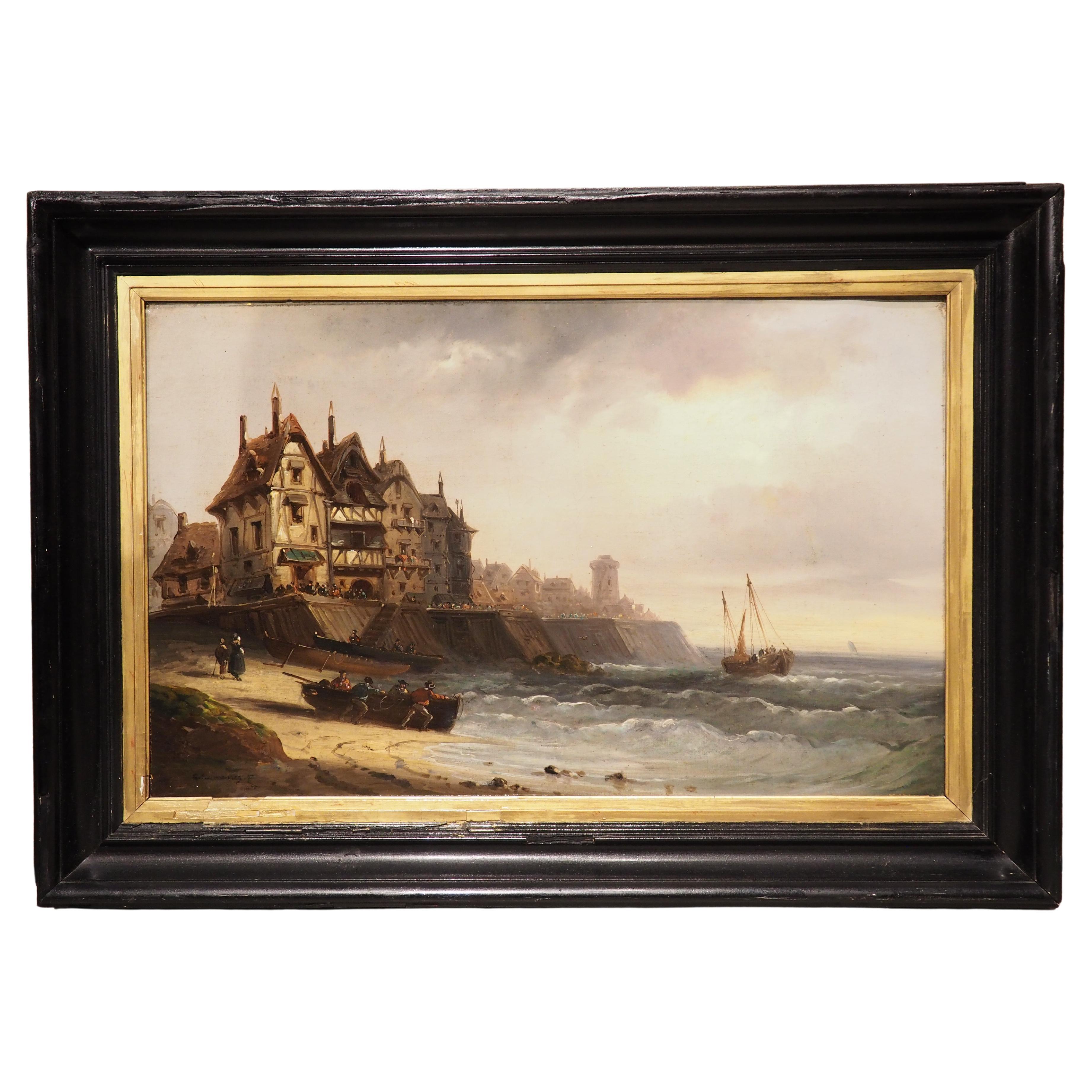 19th Century French Coastal Landscape Painting, Signed Kuwasseg For Sale
