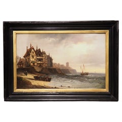 19th Century French Coastal Landscape Painting, Signed Kuwasseg