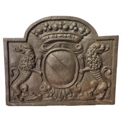 Used 19th Century French Coat of Arms Fireback with Crown and Lions Regardant