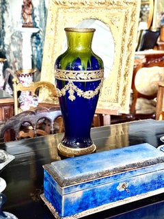 19th Century French Cobalt Blue Ceramic Vase with Gilt Bronze Mounts