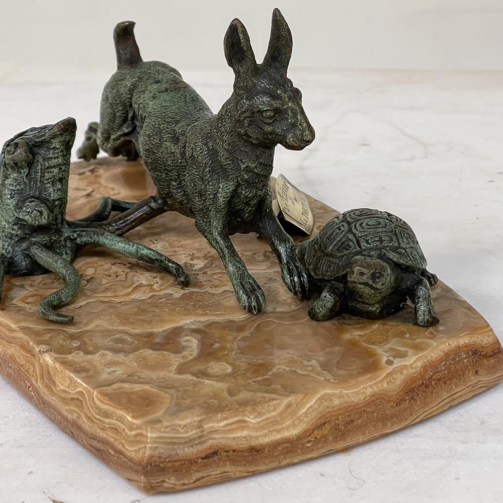 19th Century, French, Cold Painted Bronze on Onyx, Tortoise & Hare For Sale 4