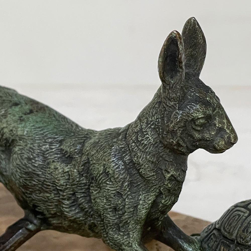 Bronze peint à froid sur onyx ~ Tortoise & Hare du 19ème siècle en vente 5