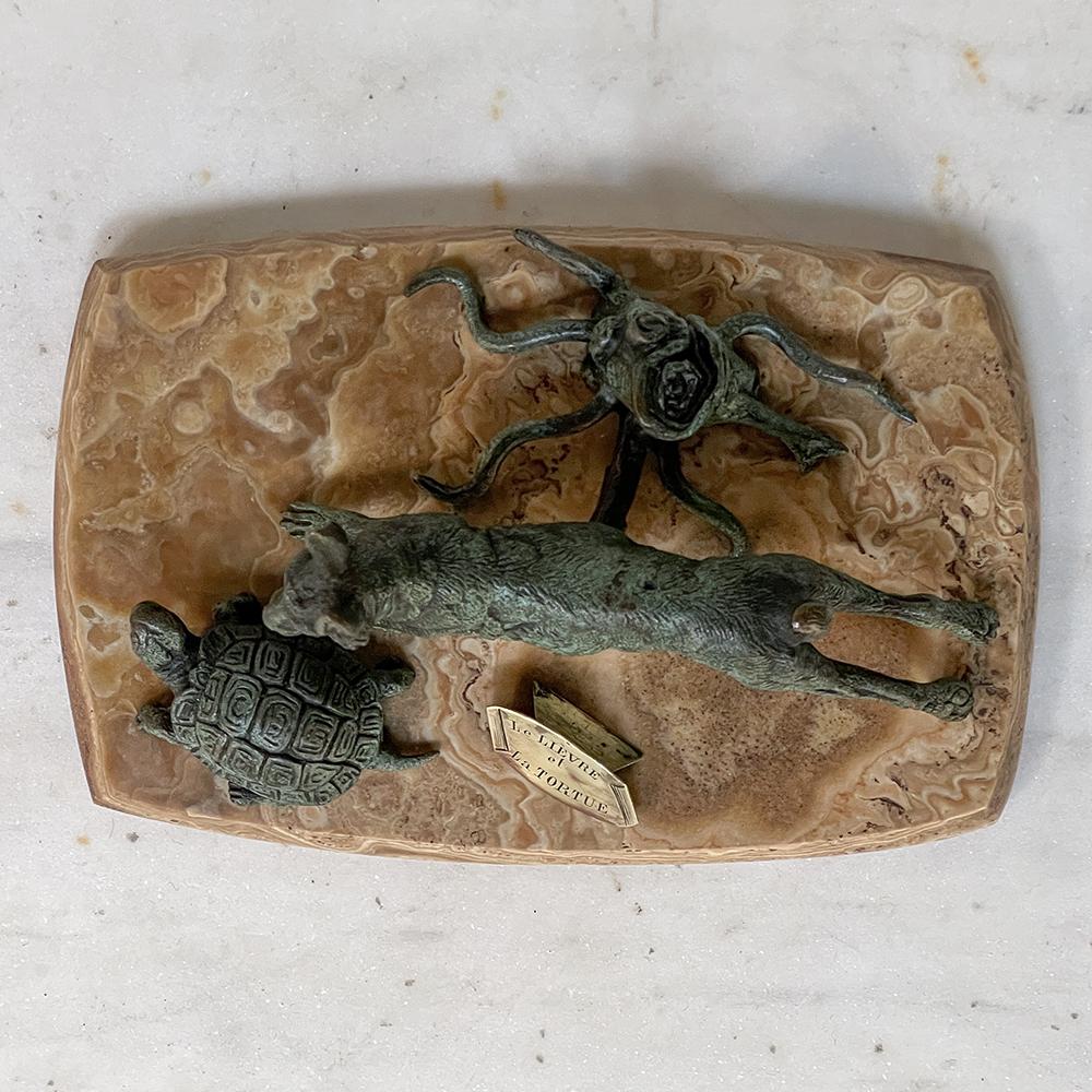 19th Century, French, Cold Painted Bronze on Onyx, Tortoise & Hare For Sale 7